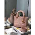 MEDIUM LADY D-LITE BAG Bois De Rose Cannage Embroidery M0565OREY Rose JH06918iR14