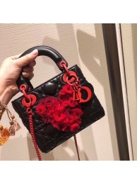 MINI LADY DIOR LAMBSKIN BAG M4245 BLACK&RED JH07174xs19